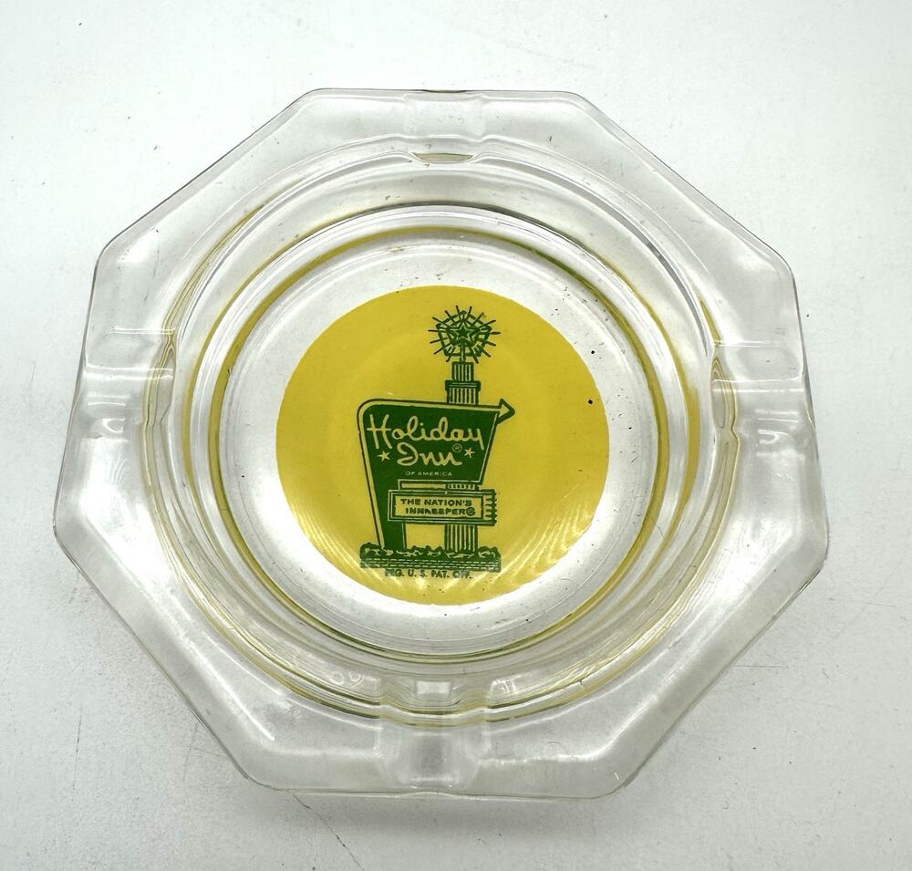 Vtg Ashtray Holiday Inn The World's Innkeeper Clear Glass Green Lettering